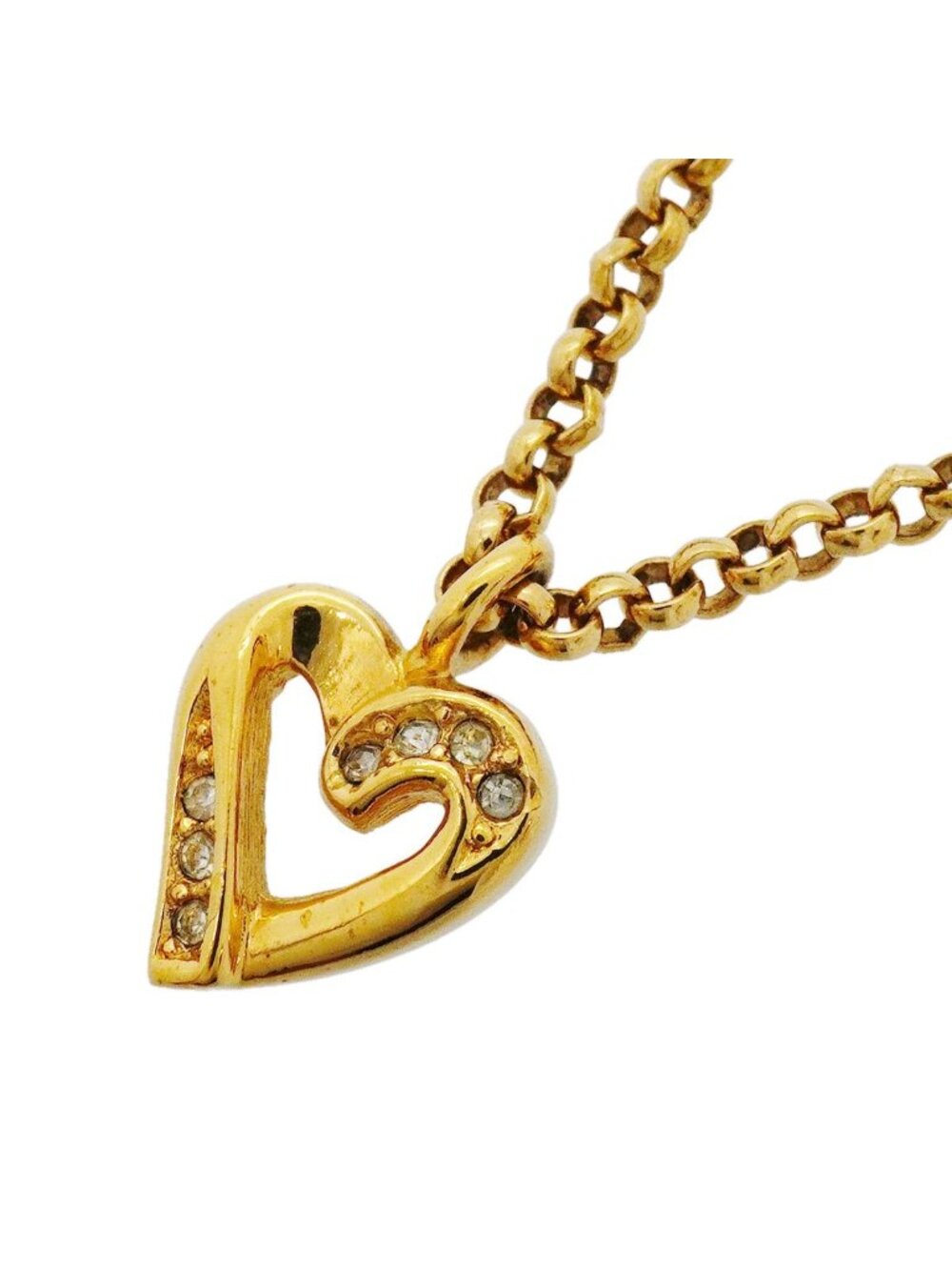 Dior Necklace Heart Motif Gold Plated Rhinestone
